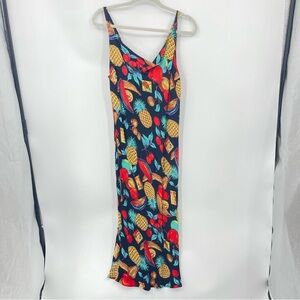 Loco Lindo Tropical fruit Dress Sz L sleeveless black multicolor